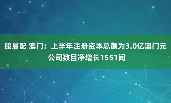 股易配 澳门：上半年注册资本总额为3.0亿澳门元 公司数目净增长1551间